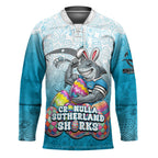 Personalized Cronulla Sutherland Sharks Hockey Jersey Easter Mascot - Colorful Eggs Cartoon Style
