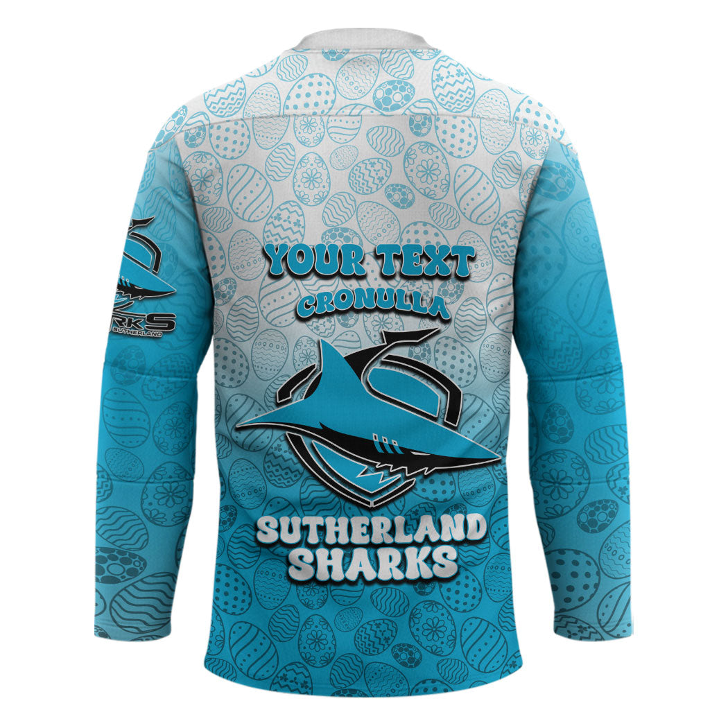 Personalized Cronulla Sutherland Sharks Hockey Jersey Easter Mascot - Colorful Eggs Cartoon Style