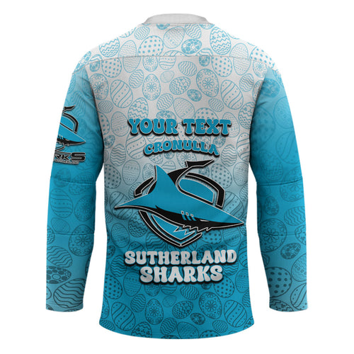 Personalized Cronulla Sutherland Sharks Hockey Jersey Easter Mascot - Colorful Eggs Cartoon Style