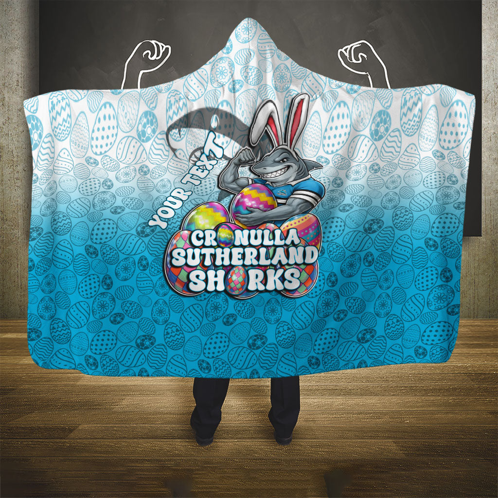 Personalized Cronulla Sutherland Sharks Hooded Blanket Easter Mascot - Colorful Eggs Cartoon Style