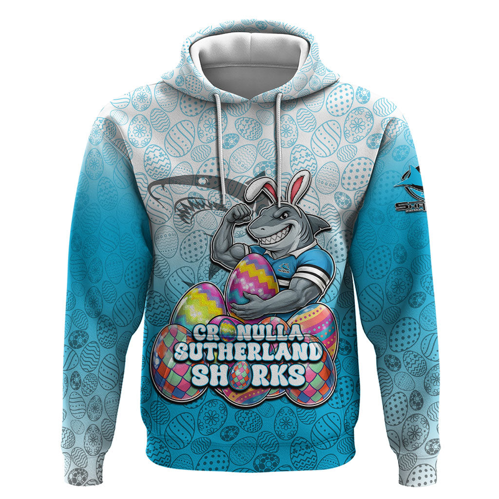 Personalized Cronulla Sutherland Sharks Hoodie Easter Mascot - Colorful Eggs Cartoon Style