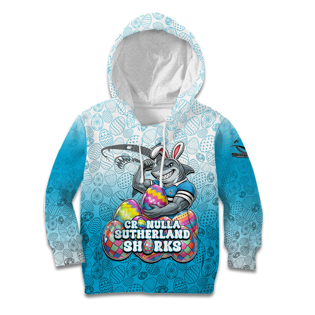 Personalized Cronulla Sutherland Sharks Kid Hoodie Easter Mascot - Colorful Eggs Cartoon Style