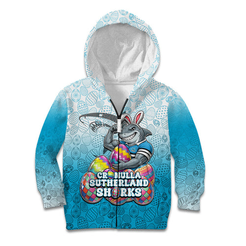 Personalized Cronulla Sutherland Sharks Kid Hoodie Easter Mascot - Colorful Eggs Cartoon Style