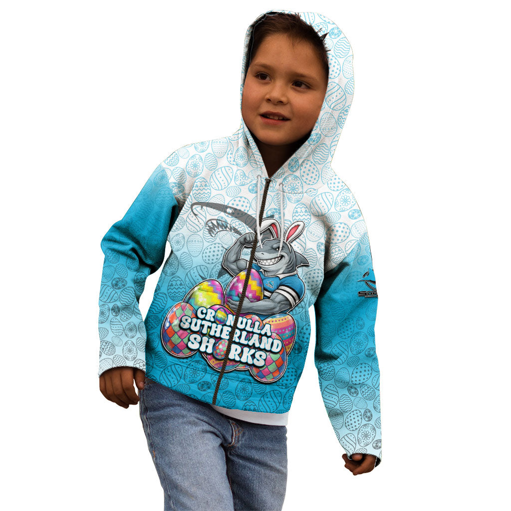 Personalized Cronulla Sutherland Sharks Kid Hoodie Easter Mascot - Colorful Eggs Cartoon Style