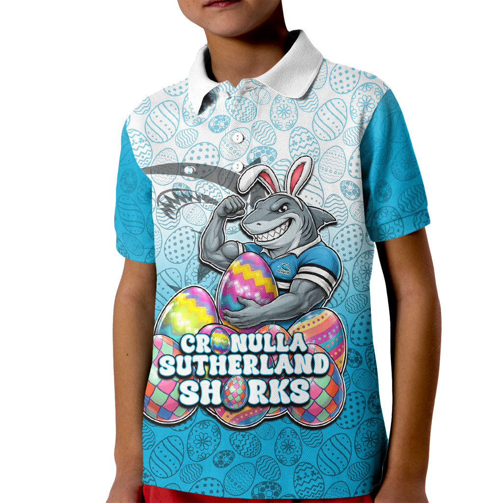 Personalized Cronulla Sutherland Sharks Kid Polo Shirt Easter Mascot - Colorful Eggs Cartoon Style