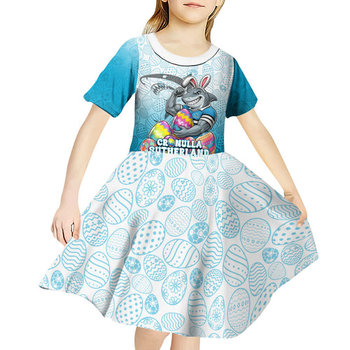 Personalized Cronulla Sutherland Sharks Kid Short Sleeve Dress Easter Mascot - Colorful Eggs Cartoon Style