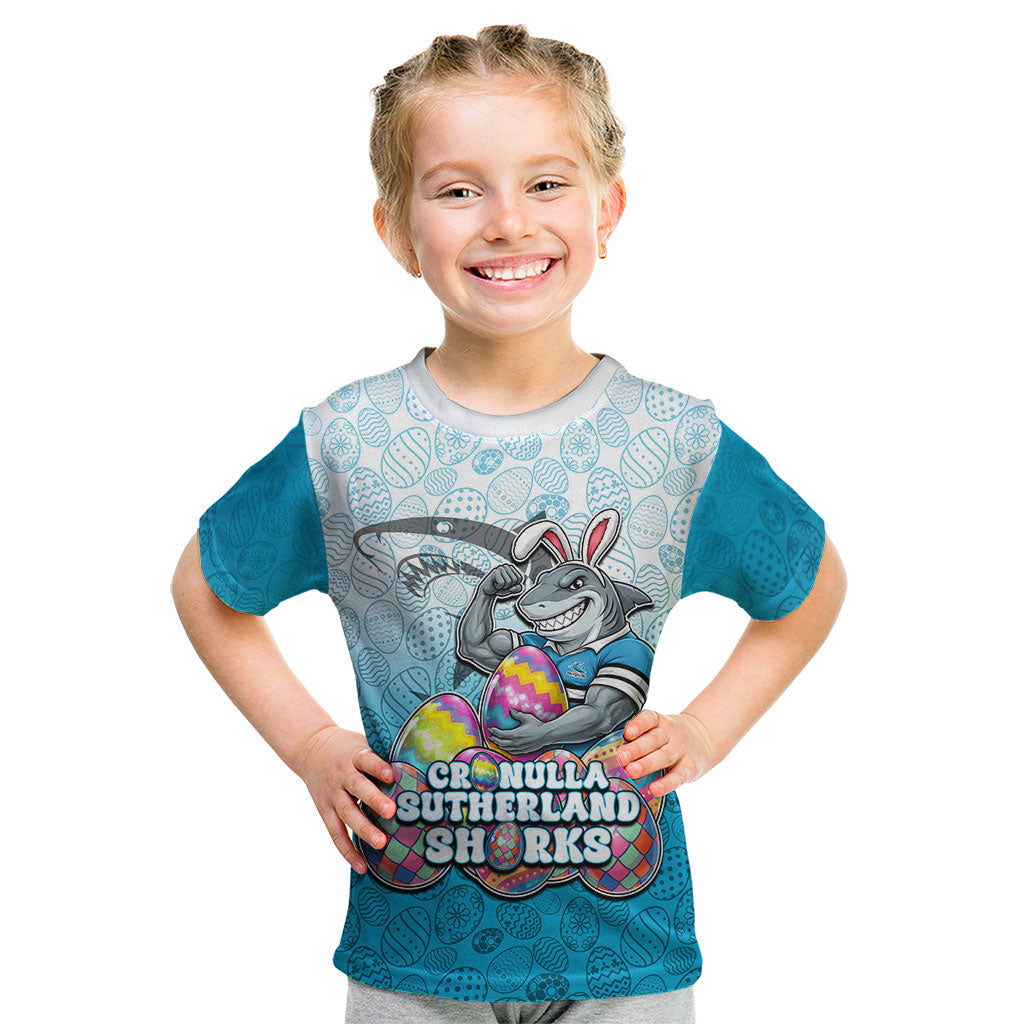 Personalized Cronulla Sutherland Sharks Kid T Shirt Easter Mascot - Colorful Eggs Cartoon Style