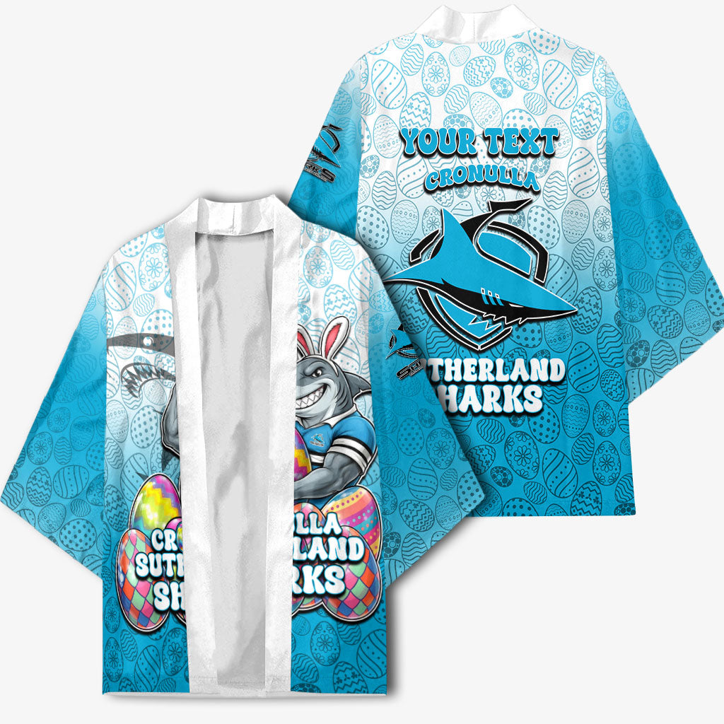 Personalized Cronulla Sutherland Sharks Kimono Easter Mascot - Colorful Eggs Cartoon Style