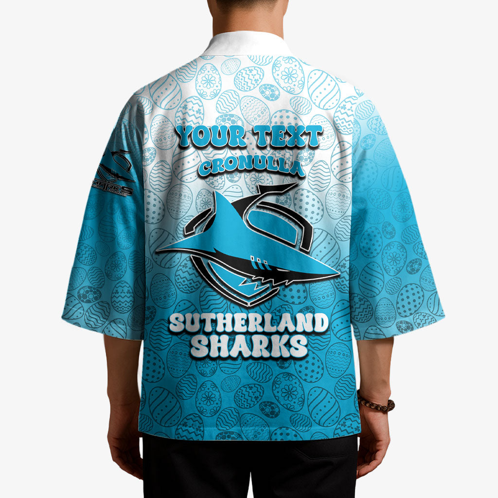 Personalized Cronulla Sutherland Sharks Kimono Easter Mascot - Colorful Eggs Cartoon Style