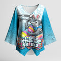 Personalized Cronulla Sutherland Sharks Kimono Sleeve Blouse Easter Mascot - Colorful Eggs Cartoon Style