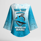 Personalized Cronulla Sutherland Sharks Kimono Sleeve Blouse Easter Mascot - Colorful Eggs Cartoon Style
