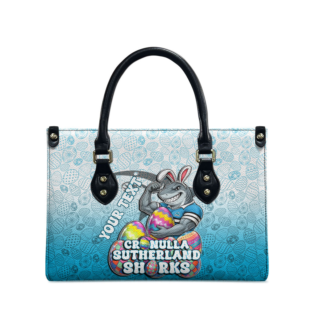 Personalized Cronulla Sutherland Sharks Leather Bag Easter Mascot - Colorful Eggs Cartoon Style