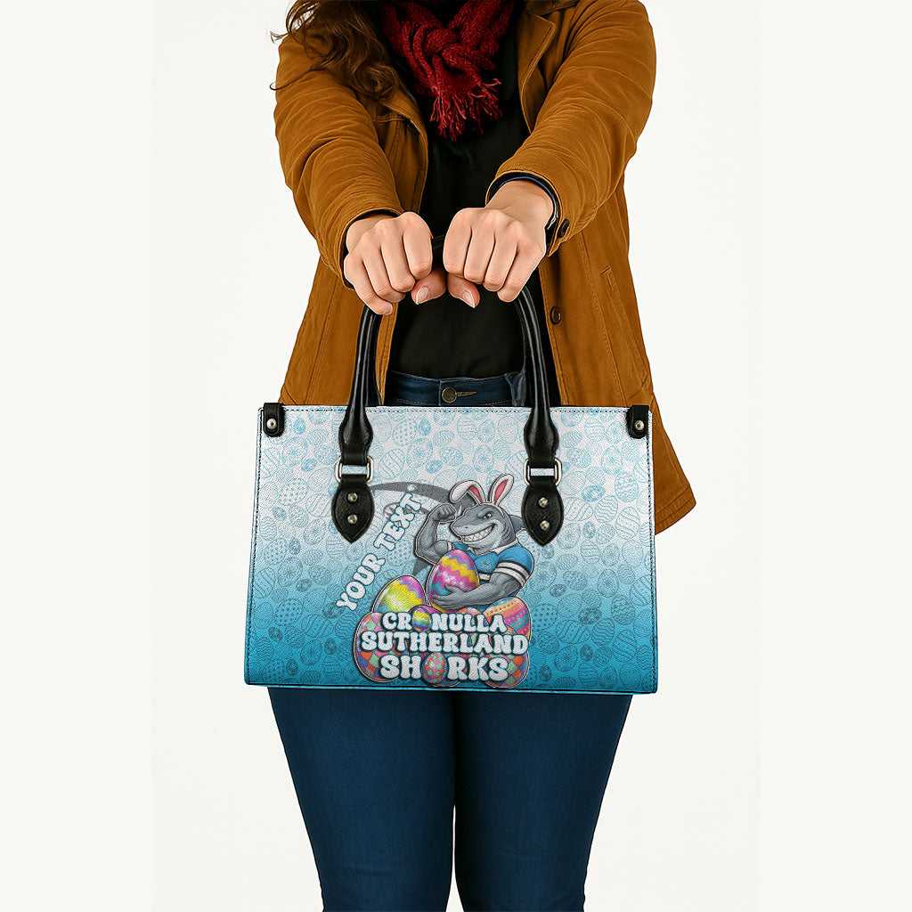 Personalized Cronulla Sutherland Sharks Leather Bag Easter Mascot - Colorful Eggs Cartoon Style