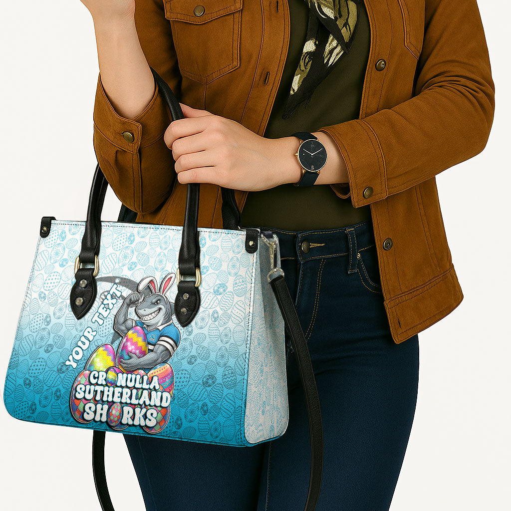 Personalized Cronulla Sutherland Sharks Leather Bag Easter Mascot - Colorful Eggs Cartoon Style