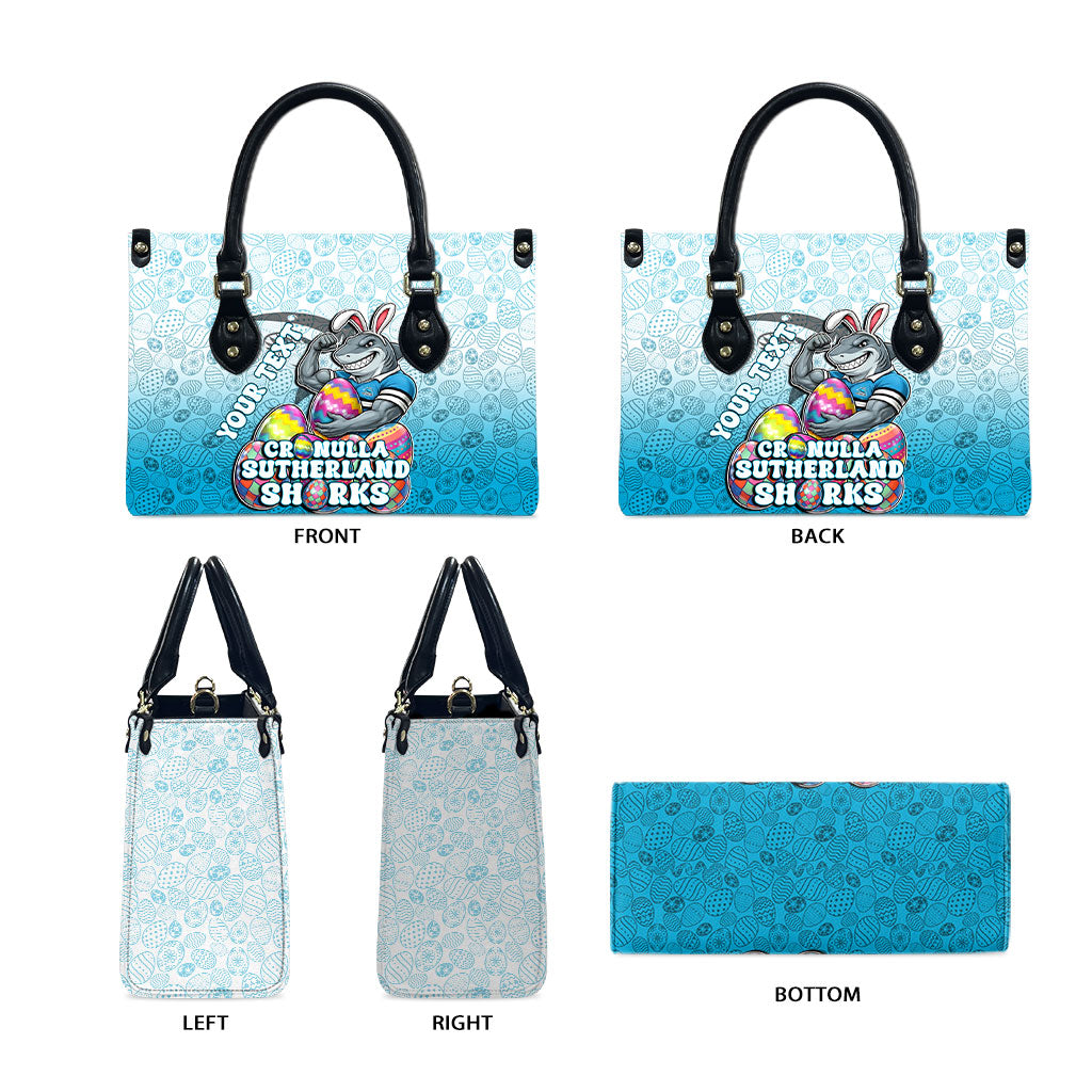 Personalized Cronulla Sutherland Sharks Leather Bag Easter Mascot - Colorful Eggs Cartoon Style