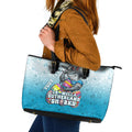 Personalized Cronulla Sutherland Sharks Leather Tote Bag Easter Mascot - Colorful Eggs Cartoon Style