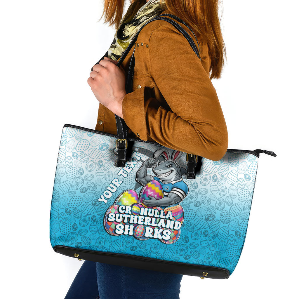 Personalized Cronulla Sutherland Sharks Leather Tote Bag Easter Mascot - Colorful Eggs Cartoon Style