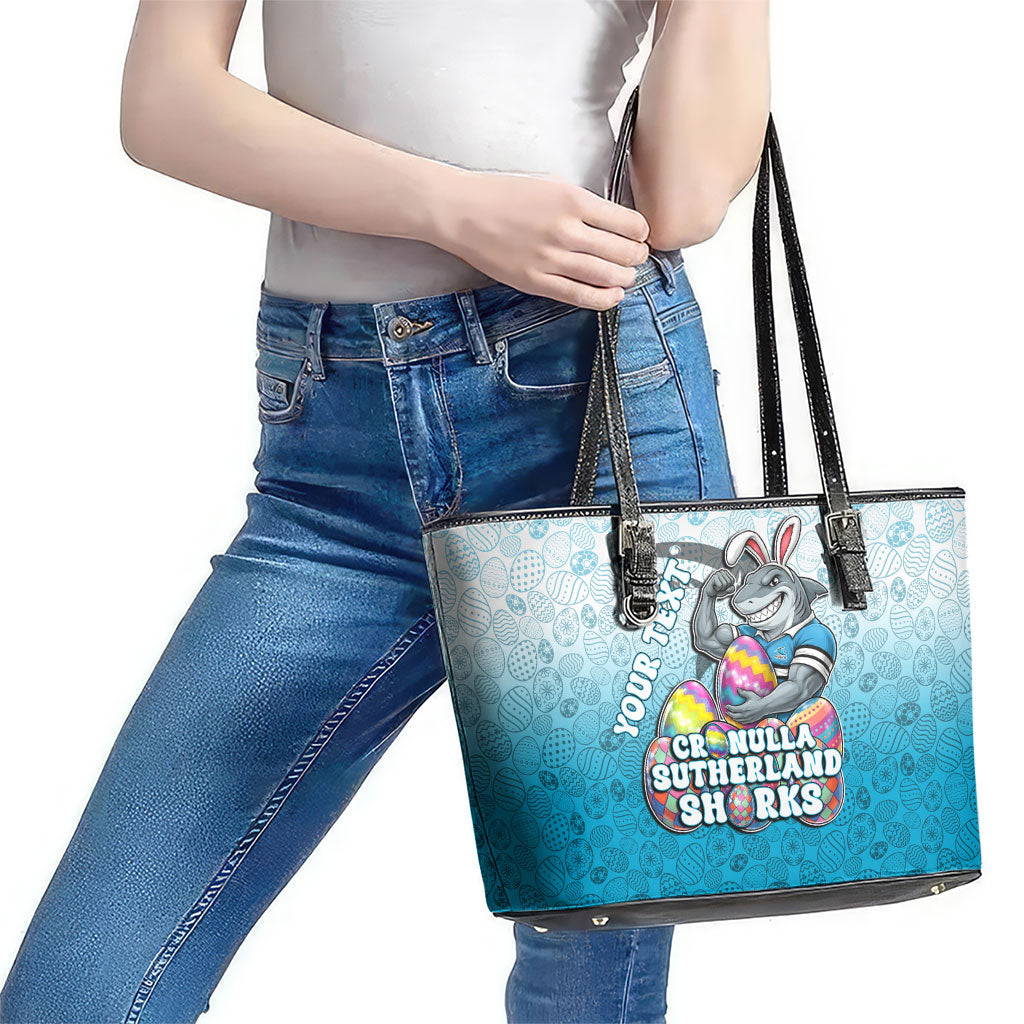 Personalized Cronulla Sutherland Sharks Leather Tote Bag Easter Mascot - Colorful Eggs Cartoon Style