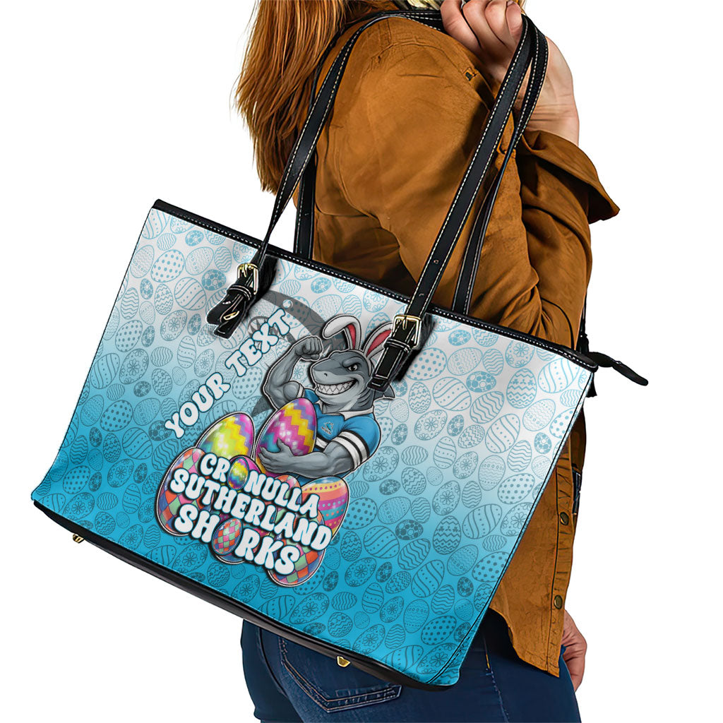 Personalized Cronulla Sutherland Sharks Leather Tote Bag Easter Mascot - Colorful Eggs Cartoon Style