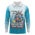 Personalized Cronulla Sutherland Sharks Long Sleeve Polo Shirt Easter Mascot - Colorful Eggs Cartoon Style