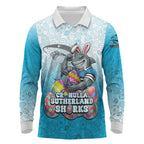 Personalized Cronulla Sutherland Sharks Long Sleeve Polo Shirt Easter Mascot - Colorful Eggs Cartoon Style