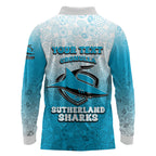 Personalized Cronulla Sutherland Sharks Long Sleeve Polo Shirt Easter Mascot - Colorful Eggs Cartoon Style