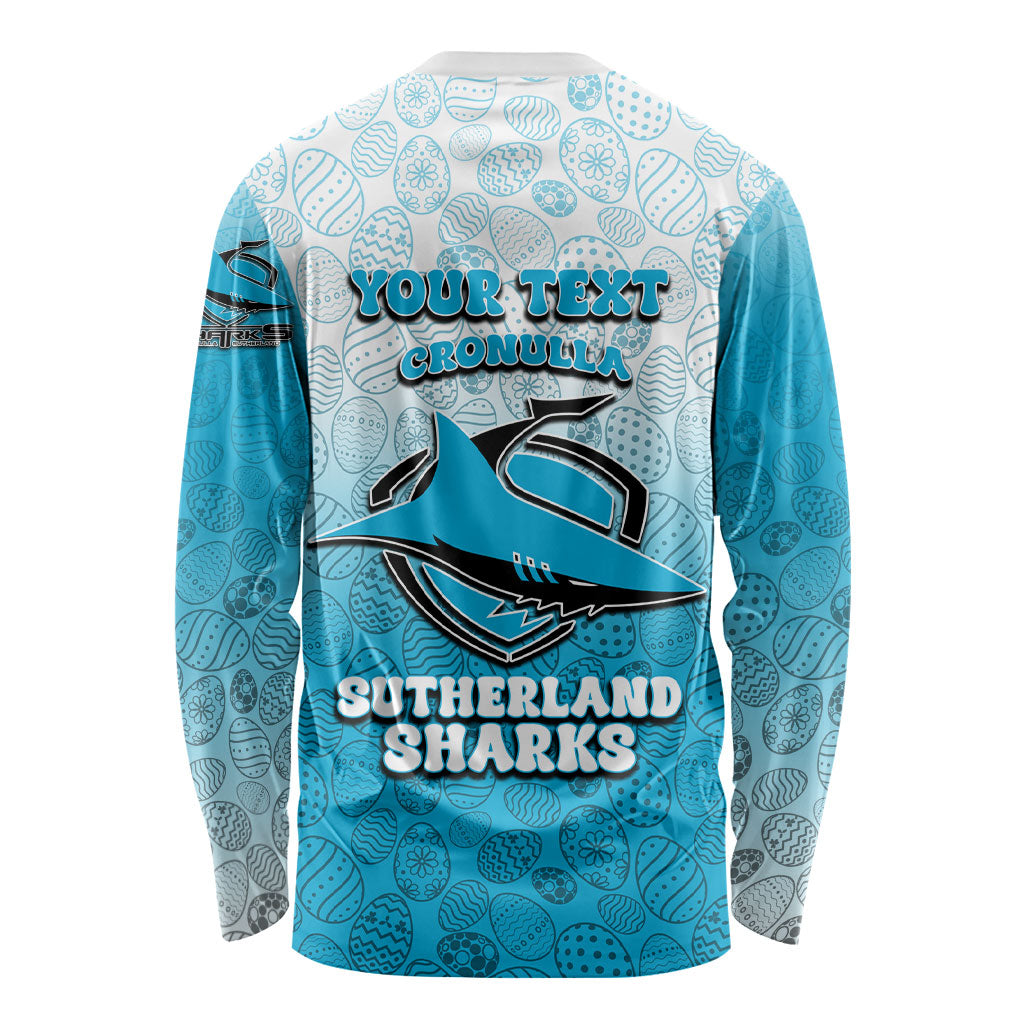 Personalized Cronulla Sutherland Sharks Long Sleeve Shirt Easter Mascot - Colorful Eggs Cartoon Style