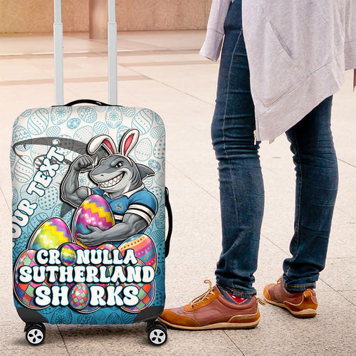 Personalized Cronulla Sutherland Sharks Luggage Cover Easter Mascot - Colorful Eggs Cartoon Style