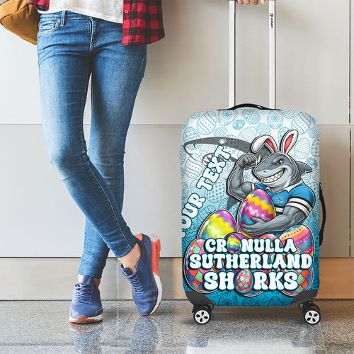 Personalized Cronulla Sutherland Sharks Luggage Cover Easter Mascot - Colorful Eggs Cartoon Style