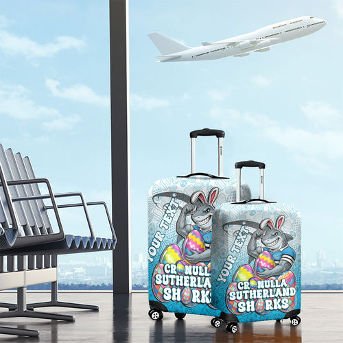 Personalized Cronulla Sutherland Sharks Luggage Cover Easter Mascot - Colorful Eggs Cartoon Style