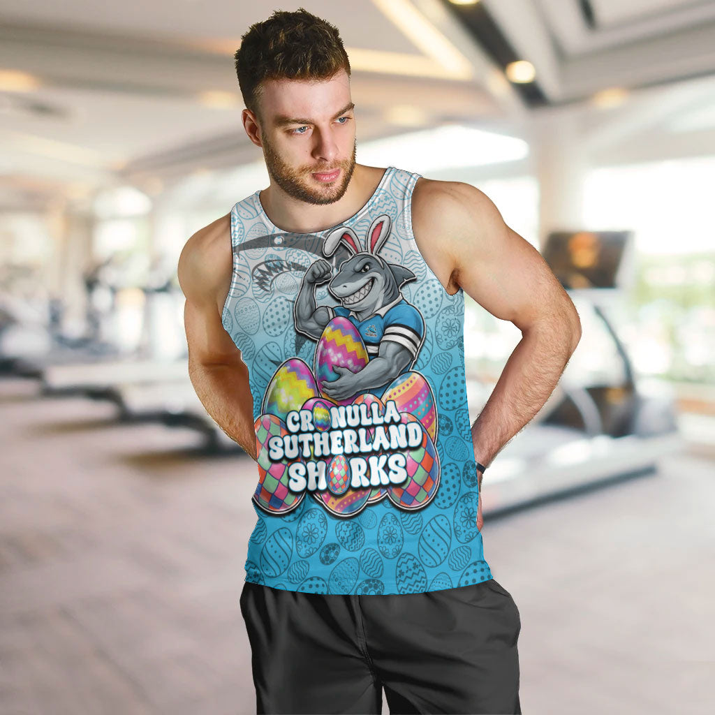 Personalized Cronulla Sutherland Sharks Men Tank Top Easter Mascot - Colorful Eggs Cartoon Style