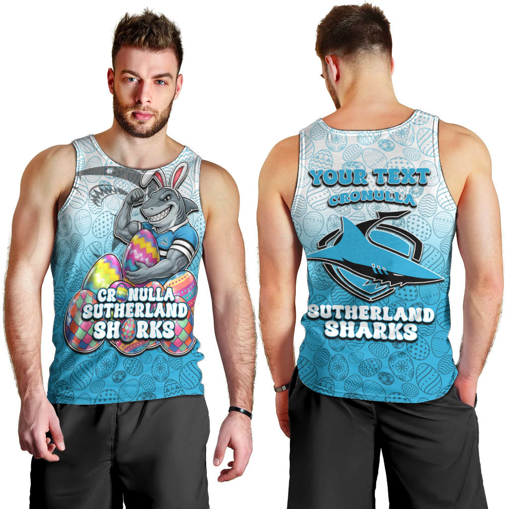Personalized Cronulla Sutherland Sharks Men Tank Top Easter Mascot - Colorful Eggs Cartoon Style