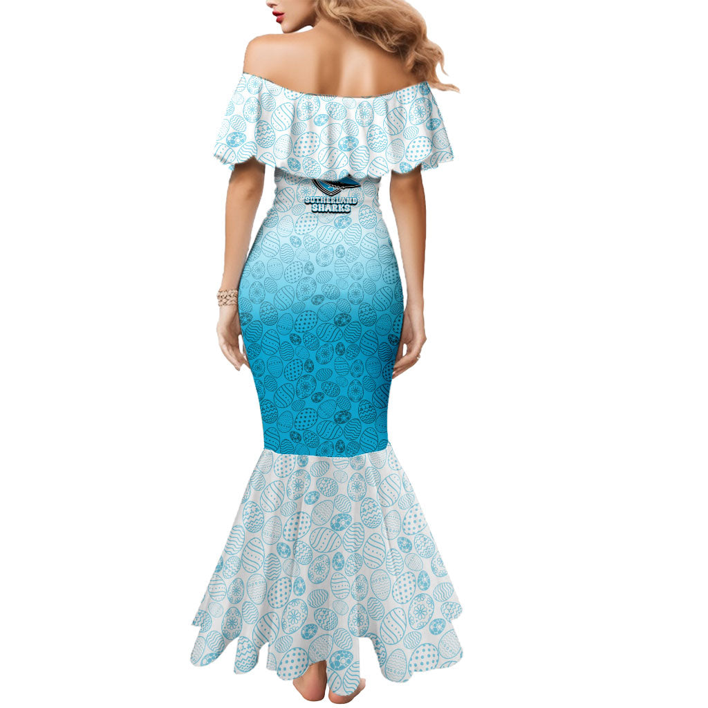 Personalized Cronulla Sutherland Sharks Mermaid Dress Easter Mascot - Colorful Eggs Cartoon Style