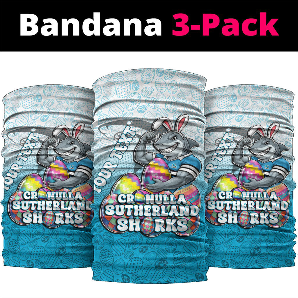 Personalized Cronulla Sutherland Sharks Neck Gaiter Easter Mascot - Colorful Eggs Cartoon Style