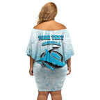 Personalized Cronulla Sutherland Sharks Off Shoulder Short Dress Easter Mascot - Colorful Eggs Cartoon Style