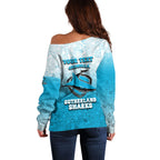 Personalized Cronulla Sutherland Sharks Off Shoulder Sweater Easter Mascot - Colorful Eggs Cartoon Style