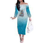 Personalized Cronulla Sutherland Sharks Off The Shoulder Long Sleeve Dress Easter Mascot - Colorful Eggs Cartoon Style