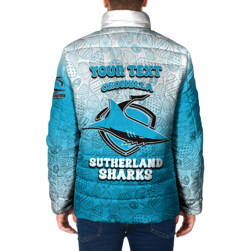 Personalized Cronulla Sutherland Sharks Padded Jacket Easter Mascot - Colorful Eggs Cartoon Style