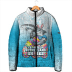 Personalized Cronulla Sutherland Sharks Padded Jacket Easter Mascot - Colorful Eggs Cartoon Style