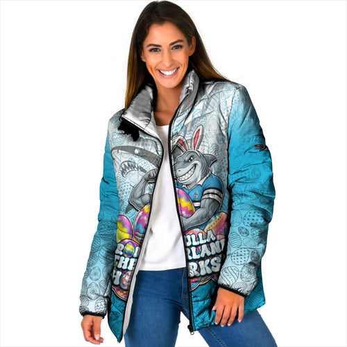 Personalized Cronulla Sutherland Sharks Padded Jacket Easter Mascot - Colorful Eggs Cartoon Style