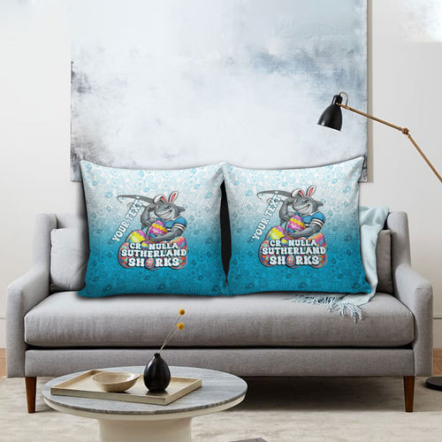 Personalized Cronulla Sutherland Sharks Pillow Cover Easter Mascot - Colorful Eggs Cartoon Style