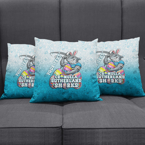 Personalized Cronulla Sutherland Sharks Pillow Cover Easter Mascot - Colorful Eggs Cartoon Style