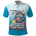 Personalized Cronulla Sutherland Sharks Polo Shirt Easter Mascot - Colorful Eggs Cartoon Style