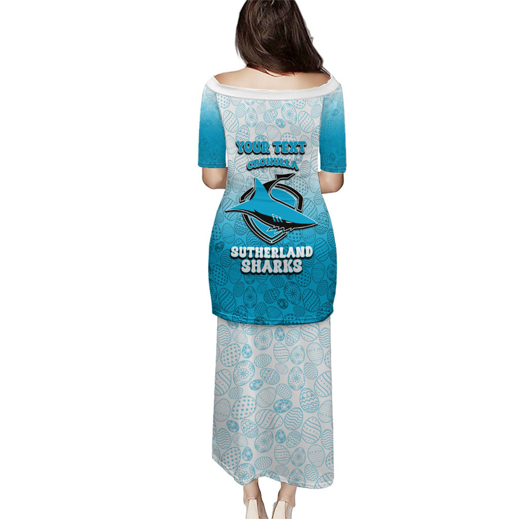 Personalized Cronulla Sutherland Sharks Puletasi Easter Mascot - Colorful Eggs Cartoon Style