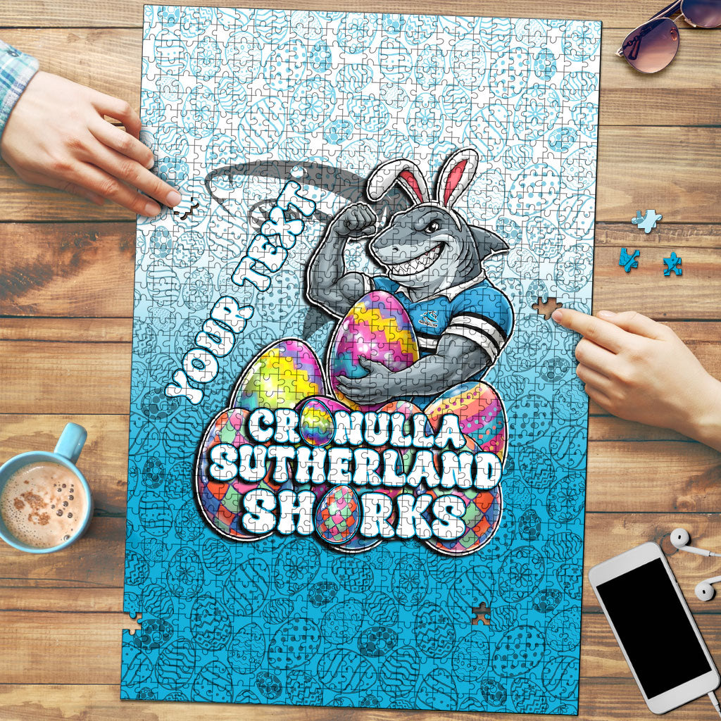 Personalized Cronulla Sutherland Sharks Puzzle Easter Mascot - Colorful Eggs Cartoon Style