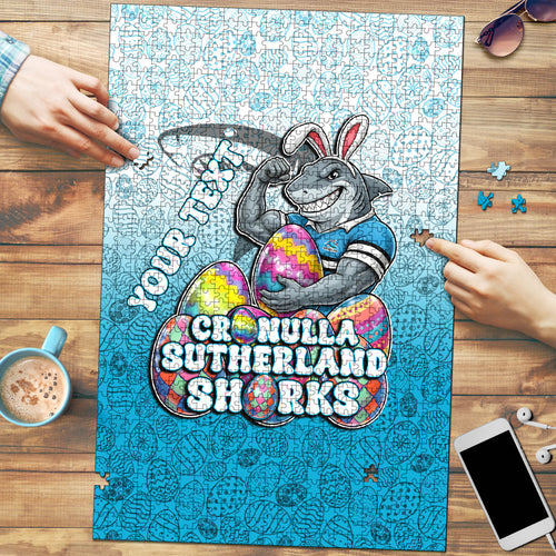 Personalized Cronulla Sutherland Sharks Puzzle Easter Mascot - Colorful Eggs Cartoon Style