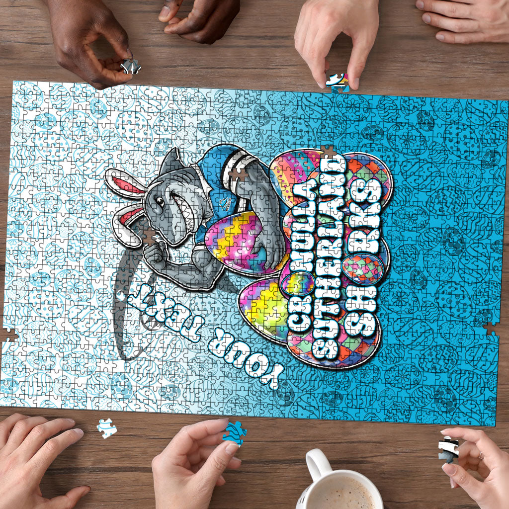 Personalized Cronulla Sutherland Sharks Puzzle Easter Mascot - Colorful Eggs Cartoon Style