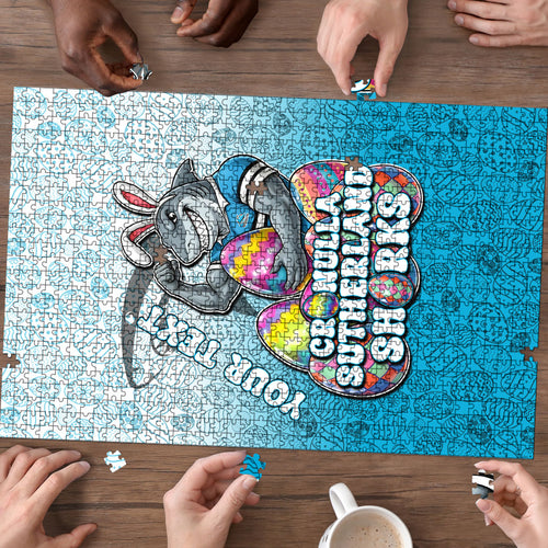 Personalized Cronulla Sutherland Sharks Puzzle Easter Mascot - Colorful Eggs Cartoon Style