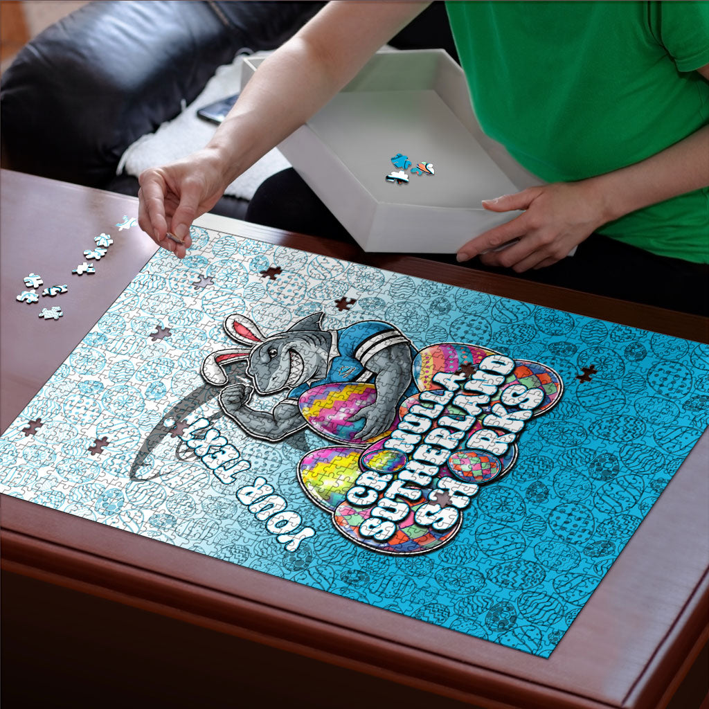 Personalized Cronulla Sutherland Sharks Puzzle Easter Mascot - Colorful Eggs Cartoon Style