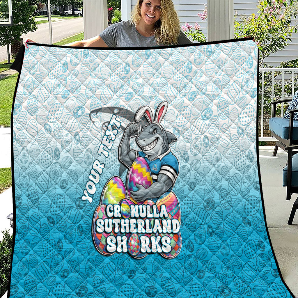 Personalized Cronulla Sutherland Sharks Quilt Easter Mascot - Colorful Eggs Cartoon Style